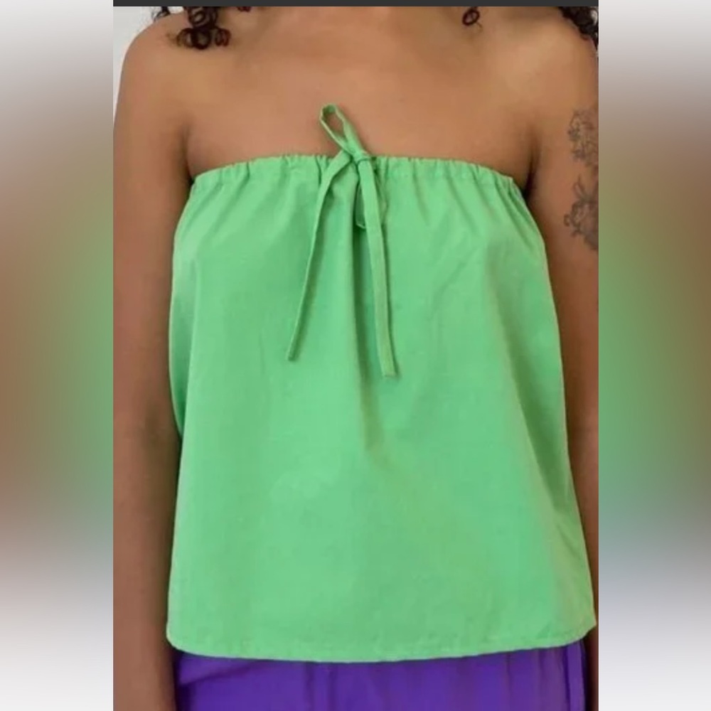 Brooke Callahan Lime Green Strapless Tie-Front Top